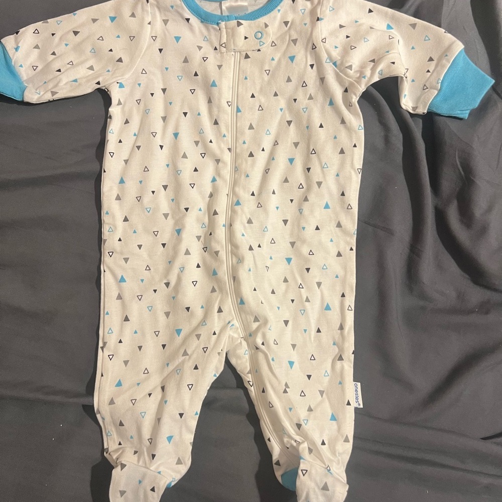 Blue and White Geometric Kids One Piece